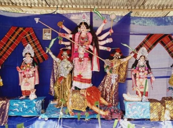 Children made Durga idol with Tripuri Traditional Attire : Arranged Durga Puja with Budget of Rs. 15,000 